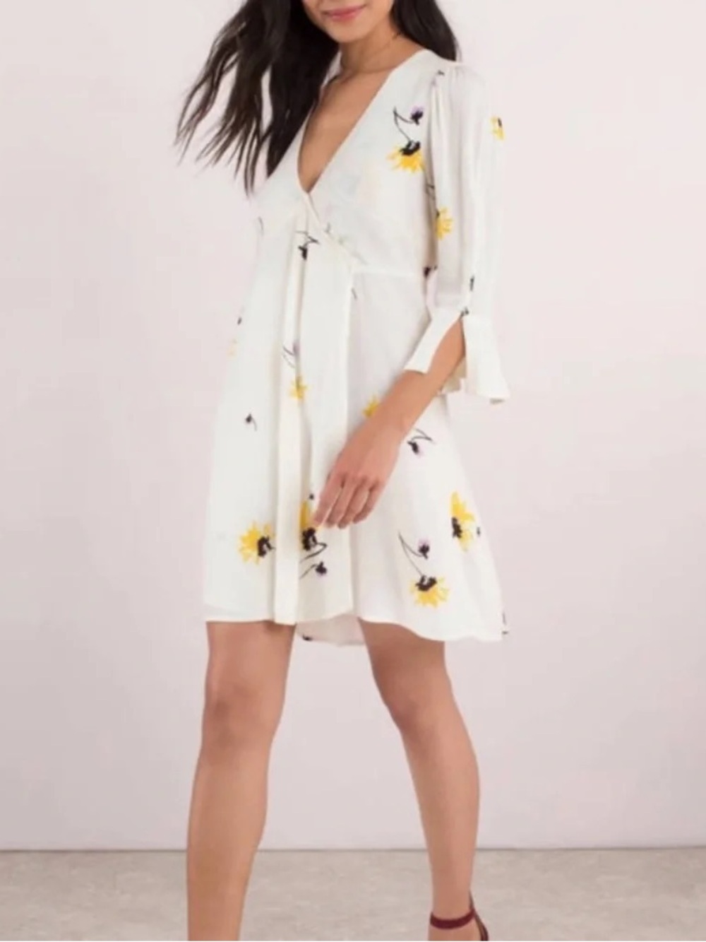 Free People Time On My Side Ivory Floral Wrap Dress